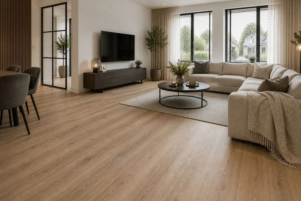 Laminaat vloer met eiken motief in een woonkamer