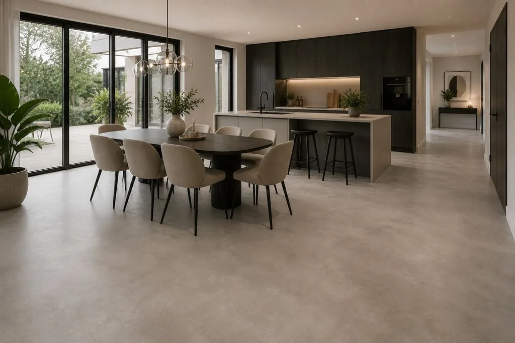 Betonlook PVC vloer in een moderne woonkamer