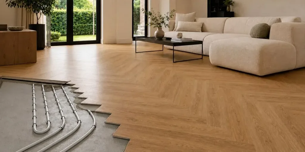 PVC vloer met vloerverwarming in een moderne woonkamer